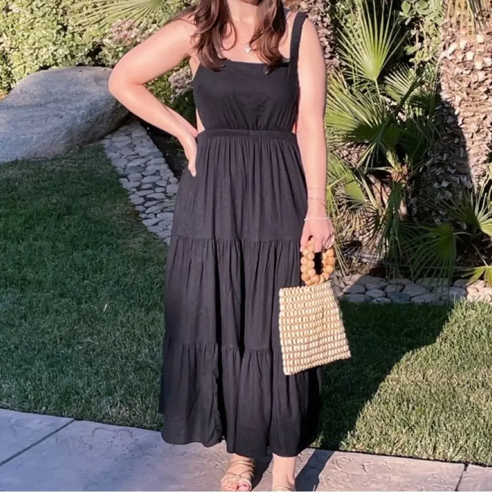 Abercrombie Black Backless Cutout Maxi Dress NWT